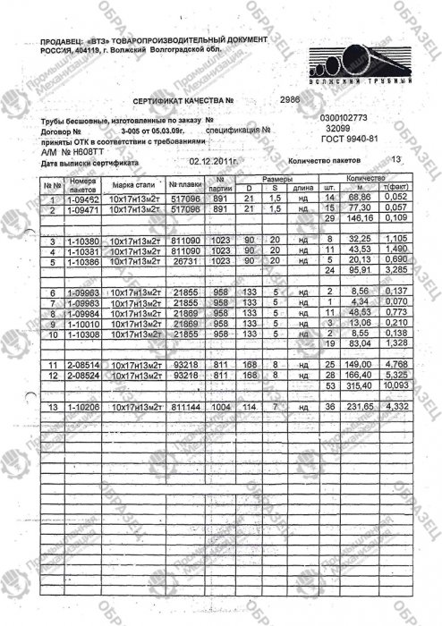 Труба 10х17н13м2т